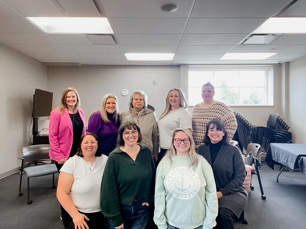 Group of women business owners gathered at a Roundabout monthly meetup at Kennebecasis Public Library in Quispamsis, New Brunswick