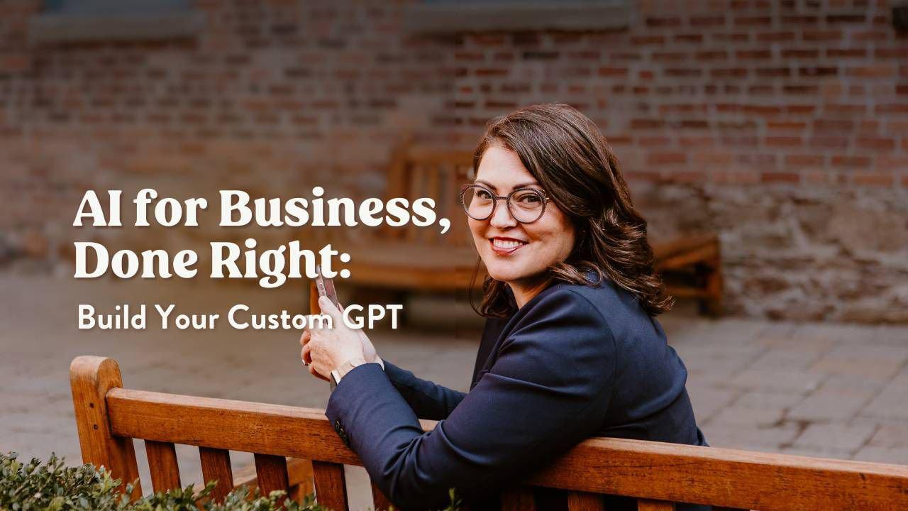 Erica Waddell seated outdoors in Saint John NB holding a phone, promoting the Build Your Custom GPT workshop